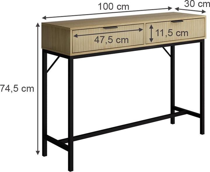 Actual product image Vicco Lennox dressing table, oak/black, 100 x 75 cm with 2 drawers (100 x 75 x 30 cm)