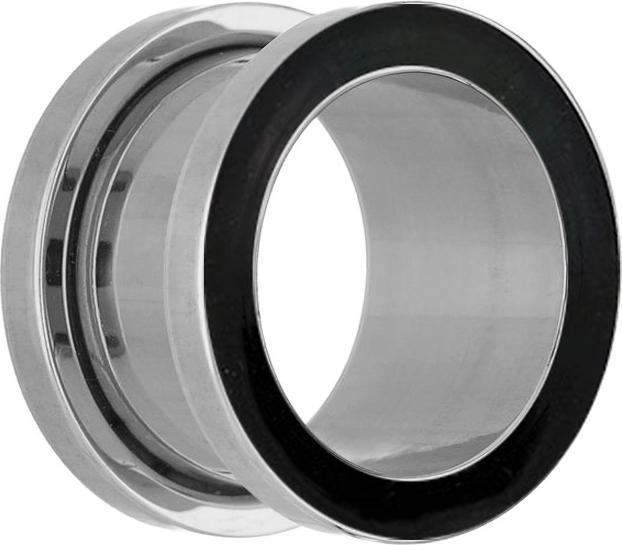Produktbild Star Piercing Flesh Tunnel silber mit Epoxy schwarz (ohne Messing, Chirurgenstahl 316L)