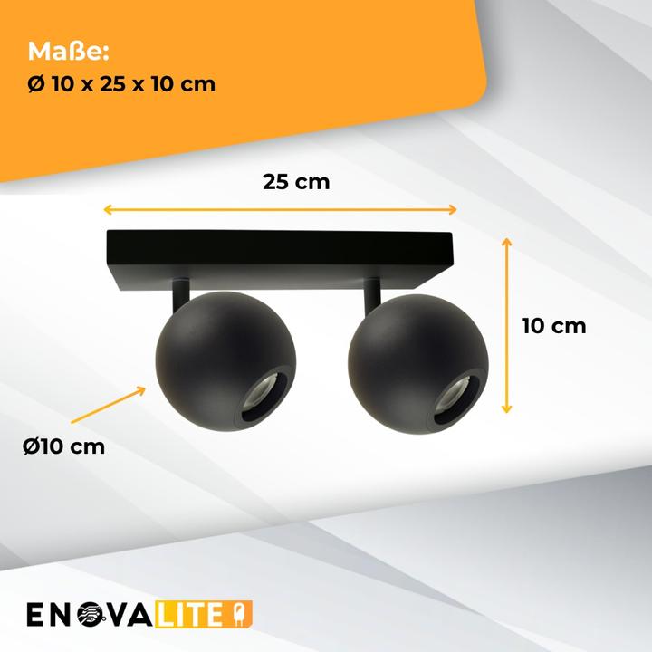 Actual product image Enovalite Deckenleuchte GLOBE, GU10-Fassung, IP20, Ø10cm, 2 flammig, schwarz (GU10)