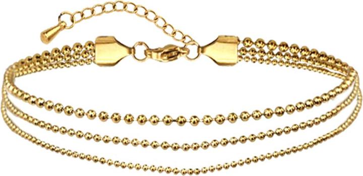 Star Piercing Fusskette vergoldet drei unterschiedliche Kugelketten (ohne Messing, Chirurgenstahl 316L, 26 cm)