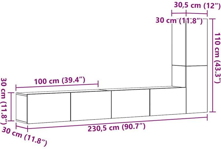 Produktbild VidaXL 3-tlg. TV-Schrank-Set Wandmontage Altholz-Optik Holzwerkstoff (100 x 30 x 30 cm)