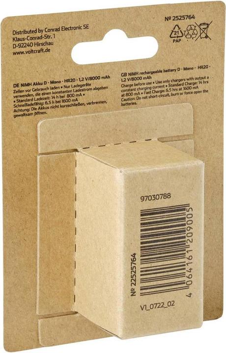 Actual product image Voltcraft HR20 Mono D battery NiMH 8000 mAh 1.2 V 1 pc. (1 pcs., D, 8000 mAh)