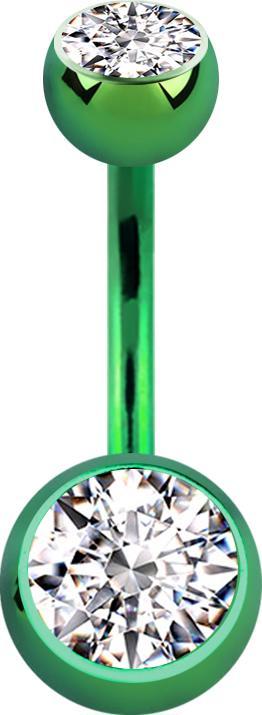 Star Piercing Banane grün mit zwei Kugeln Kristall silber (ohne Messing, Titan G23)
