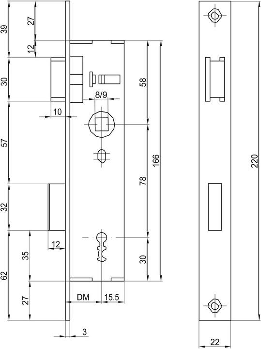 Actual product image MSL Tubular frame mortise lock PORTA 1921 (Mortise lock)