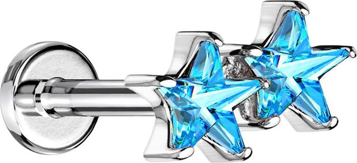 Star Piercing Micro Labret Innengewinde silber doppel Kristallstern aqua (Chirurgenstahl 316L, Messing)