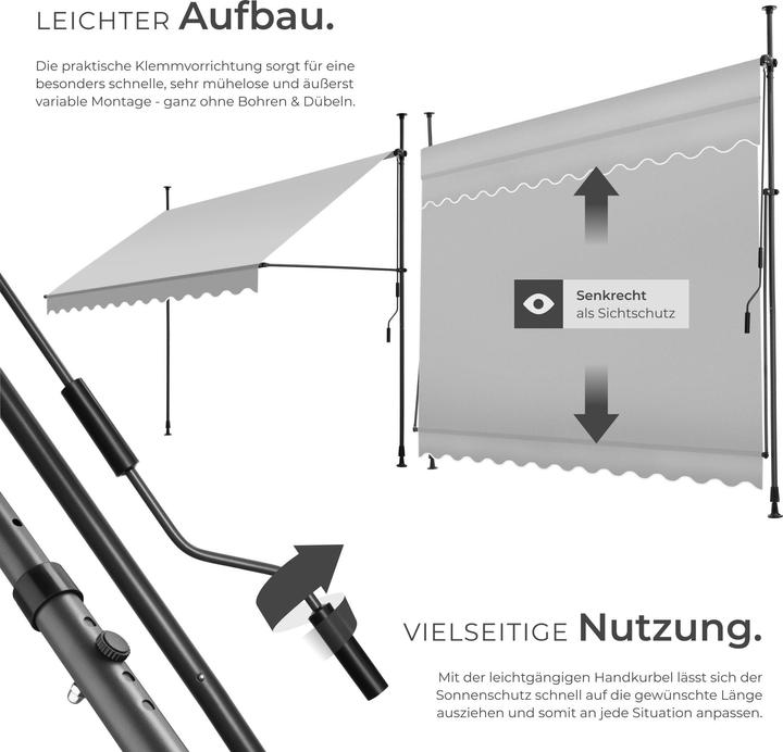Produktbild tectake Klemmmarkise mit Handkurbel, höhenverstellbar (3 m)