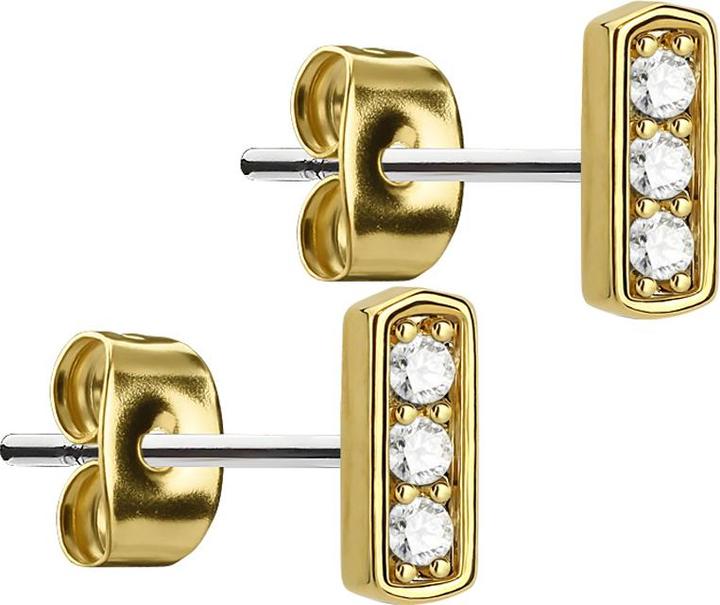 Star Piercing Ohrstecker 14k vergoldet Balken mit drei Kristallen (Chirurgenstahl 316L, Messing)