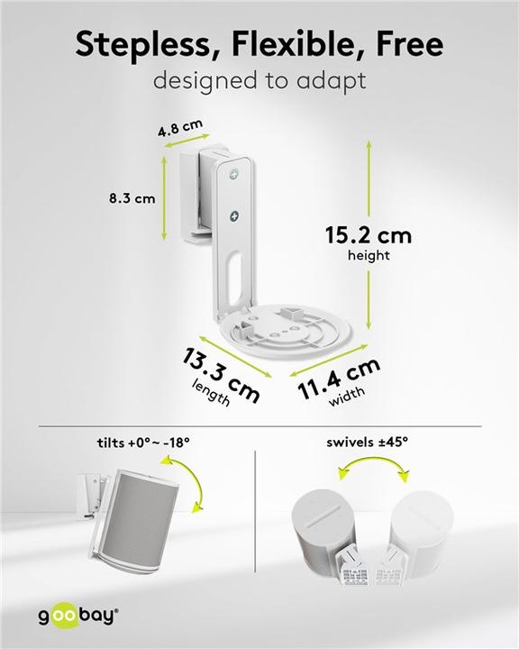 Produktbild Goobay Lautsprecher-Wandhalterung Modern Era 1 Flex, weiss (1 Stk., Wandmontage, Neigbar, Schwenkbar)