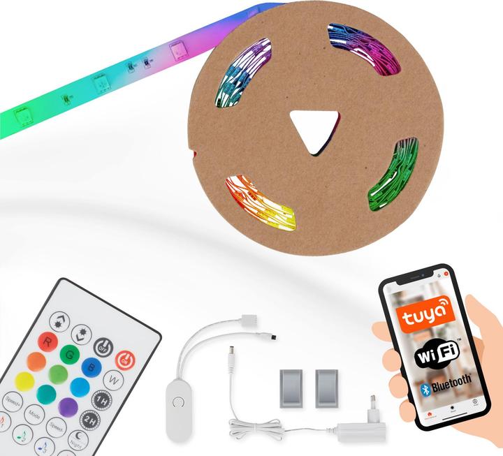 Image du produit Briloner WiFi + Bluetooth Magic RGB-LED Flexband, 5m, capteur de musique inclus (RGBIC, 500 cm, Intérieur)