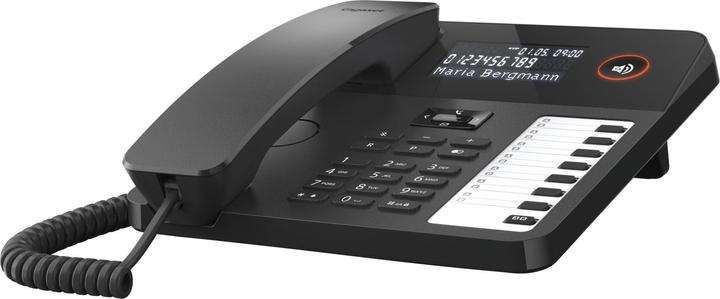 Actual product image Gigaset DESK 600 black corded desk and wall phone 7 direct dial keys phone book Hearing aid compatib