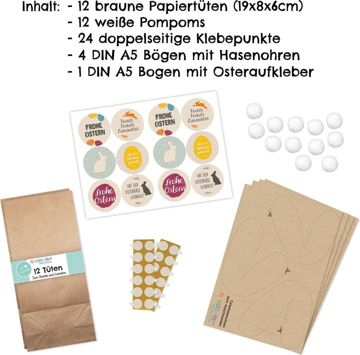 Produktbild Papierdrachen Hasentüte mit Pompom und Ohren - Set 4 - Packpapier (Geschenkpapier, 24 x)