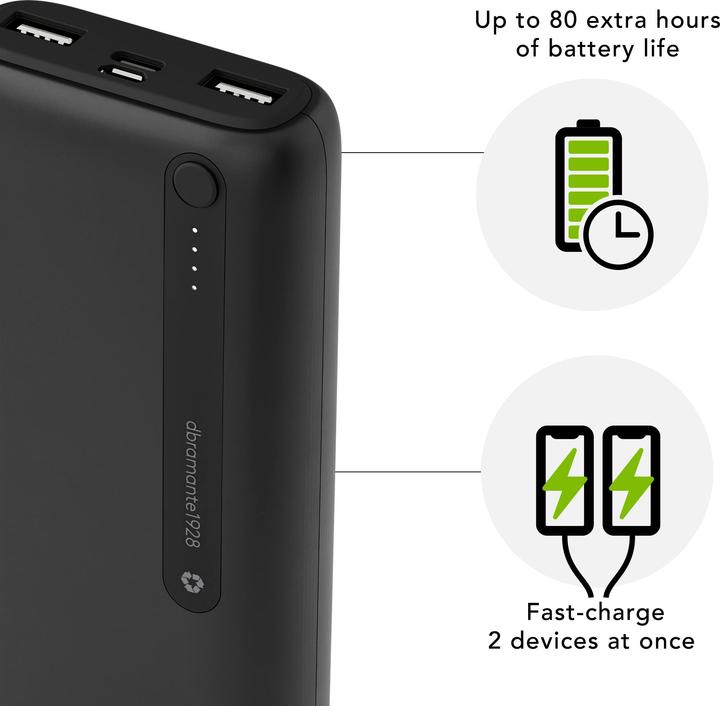 Productafbeelding dbramante1928 re-charge - Power Bank - 20K - BLK, 20000 mAh, Lithium Polymeer (LiPo), Zwart (20000 mAh, 74 Wh)