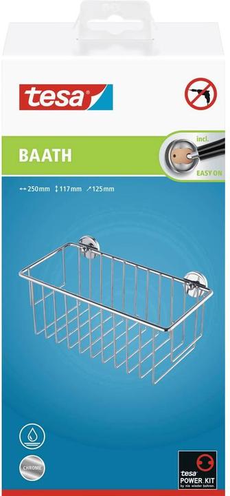Produktbild tesa BAATH+ Duschkorb inkl. Klebelösung ohne Bohren (25 x 12.5 x 12 cm)
