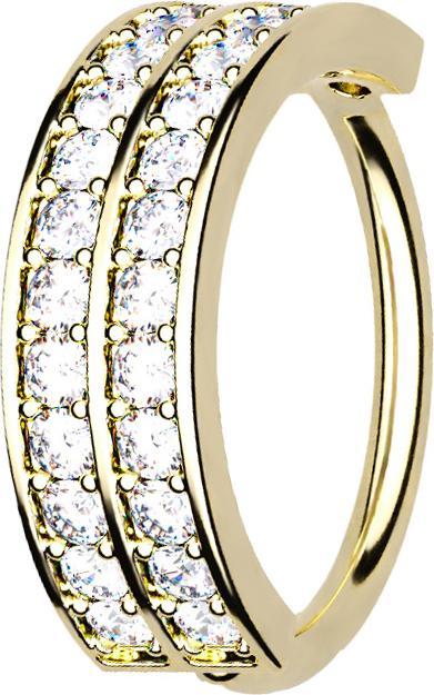 Star Piercing Micro Piercing Ring 14k vergoldet doppellinie mit Kristallen (Messing, Chirurgenstahl 316L)
