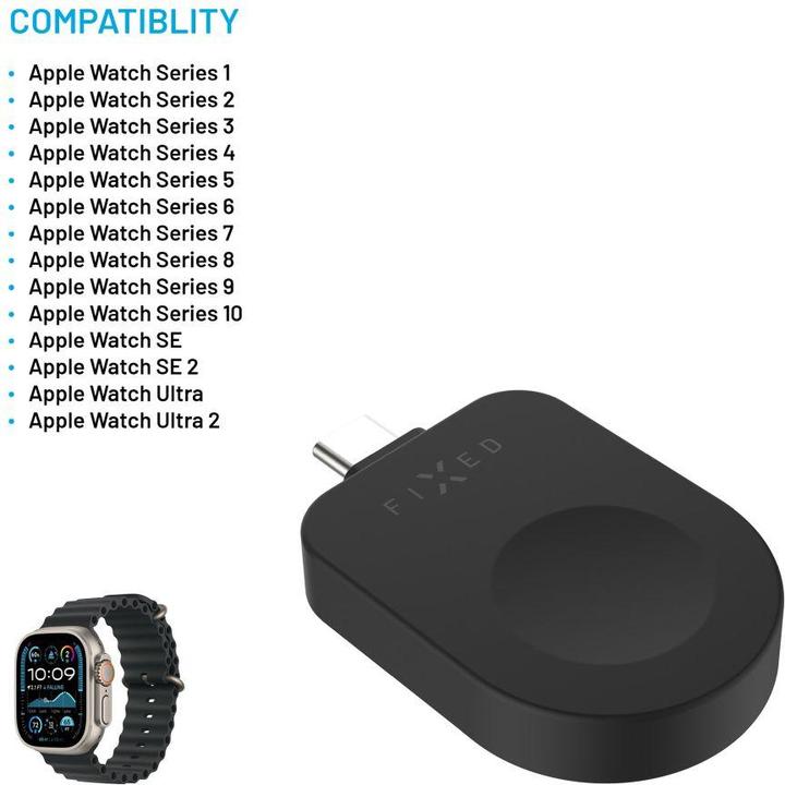 Immagine prodotto Fixed Adattatore di ricarica USB-C per Apple Watch compatibile con Powerstation Uni, nero