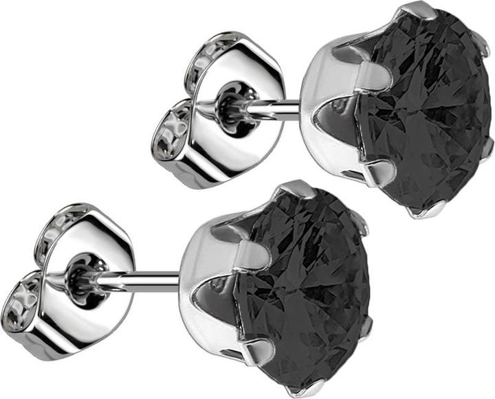 Star Piercing Ohrstecker mit rundem Kristall schwarz (Chirurgenstahl 316L, ohne Messing)
