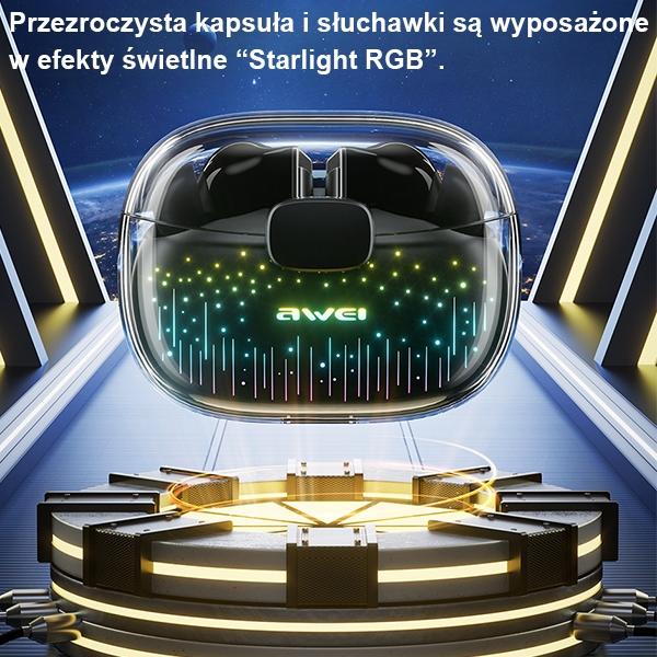 Actual product image Awei słuchawki Bluetooth 5.3 T52 Pro2 TWS + stacja dokująca czarny/black (Wireless)