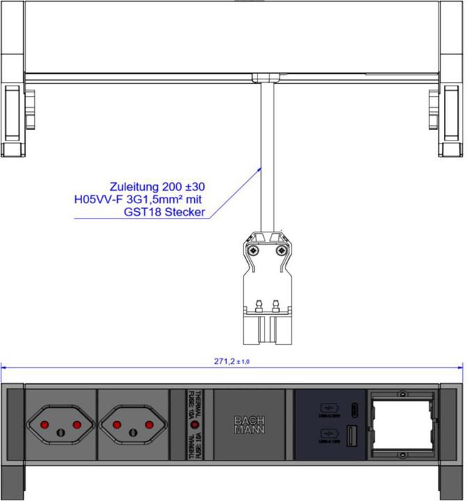 Produktbild Bachmann Desk 2 (2 x, Typ 13, USB-A, USB-C, 0.20 m)