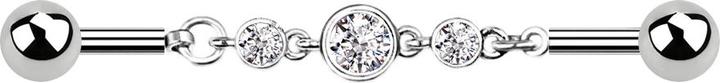 Star Piercing Barbell silber Kette mit drei Kristallen silber (Chirurgenstahl 316L, Messing)
