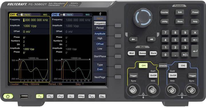 Image du produit Voltcraft Générateur de signaux arbitraires 80 MHz à deux canaux avec écran tactile