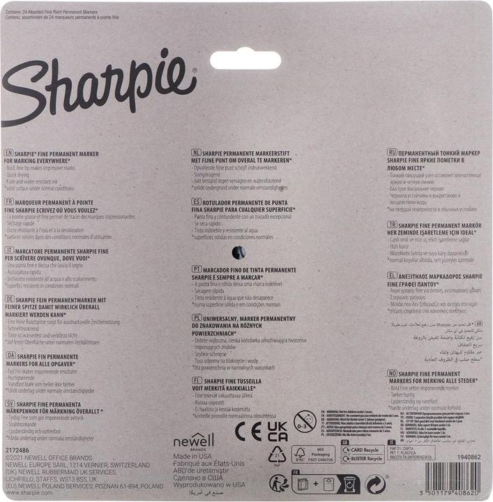 Produktbild Sharpie Marker Fein Rundspitze F (Mehrfarbig, Grau, 1 mm, 24 x)