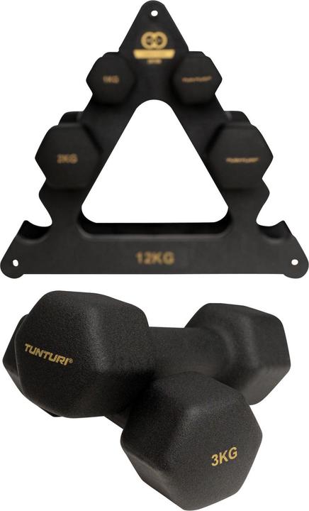Actual product image Tunturi Centuri Neopren Kurzhantelset mit Ständer (2 x 1 kg, 2 x 2 kg, 2 x 3 kg)