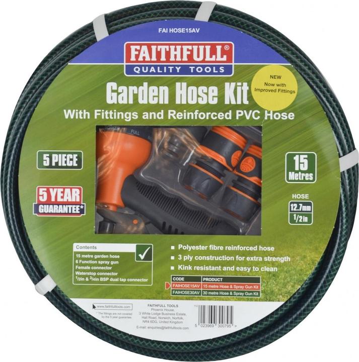 Produktbild Faithfull Pvc Gartenschlauch mit Armaturen & Spritzpistole (15 m)