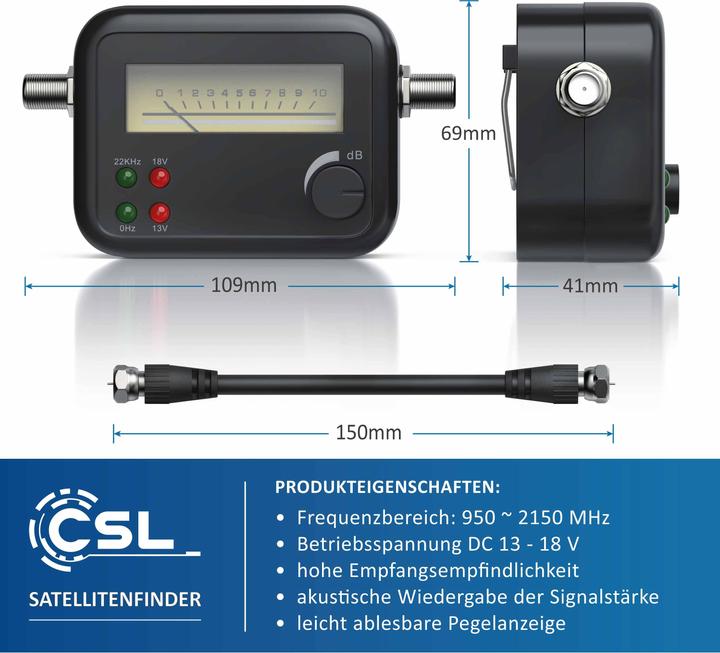 Produktbild CSL Satfinder, Satellitenfinder, Pegelskala, HD-fähig, Zeigeranzeige mit Signalton, Satelliten Finder (Messtechnik)