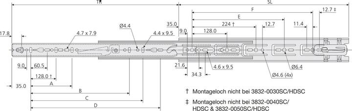 Actual product image Accuride Full-extension ball bearing slides 3832SC with self-closing feature 14-27 N