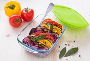 Immagine prodotto Pyrex Dajar Contenitore in vetro con coperchio Cook & Store Rectangular, vetro, trasparente/verde (1.10 l)