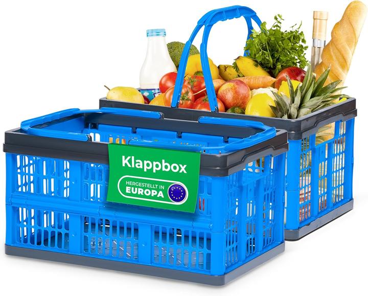 Immagine prodotto Novaliv Klappbox Blau 2er Set - 16L Faltkorb mit Henkeln - Vielseitiger Einkaufskorb - Praktische Au (16 l)