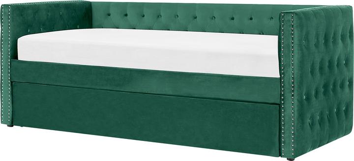 Actual product image Beliani Daybed extendable velvet fabric green slatted frame 90 x 200 cm GASSIN (90 x 200 cm)