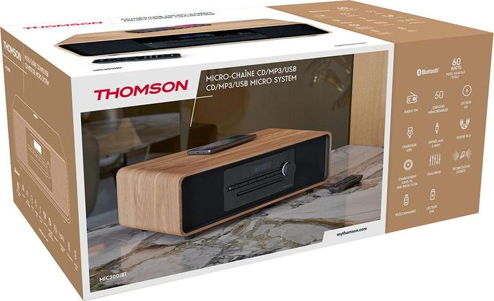 Productafbeelding Thomson MIC300IBT bw/hout Microsysteem 60W,FM,Bluetooth,CD,USB,Inductieladen (Bluetooth, CD Speler, 2x 30 W)