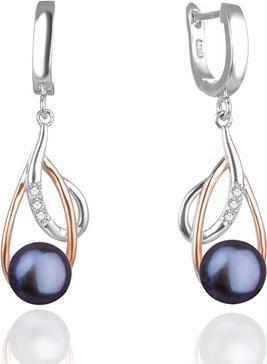 Image du produit Beneto Boucles d'oreilles de luxe en bicolore avec de vraies perles noires AGUC2676P-DARKUE (L)