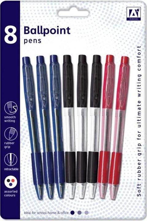 Produktbild A Star Kugelschreiber Mit Grip (8 StückPackung) (Blau, Schwarz, Rot, 8 x)