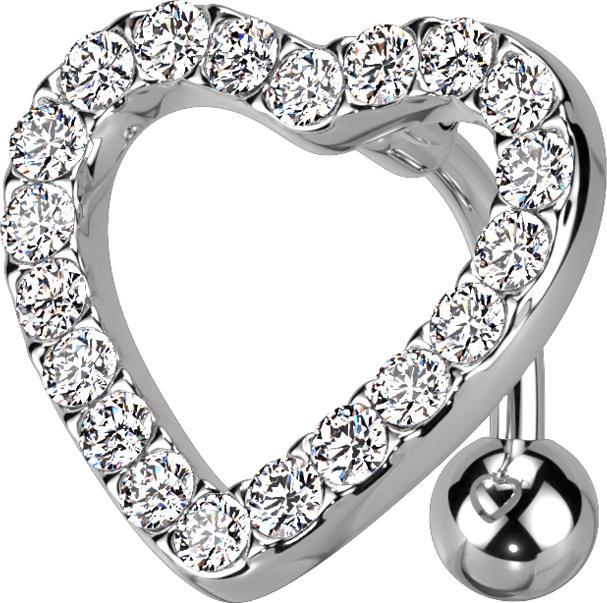 Star Piercing Banane silber Herz mit Kristallen silber (Chirurgenstahl 316L/Messing)