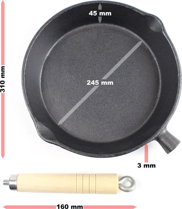 Produktbild Wiltec Bratpfanne Gusseisen Ø30cm Holzgriff Feuerpfanne Grillpfanne Steakpfanne (30 cm, Bratpfanne, Gusseisen)