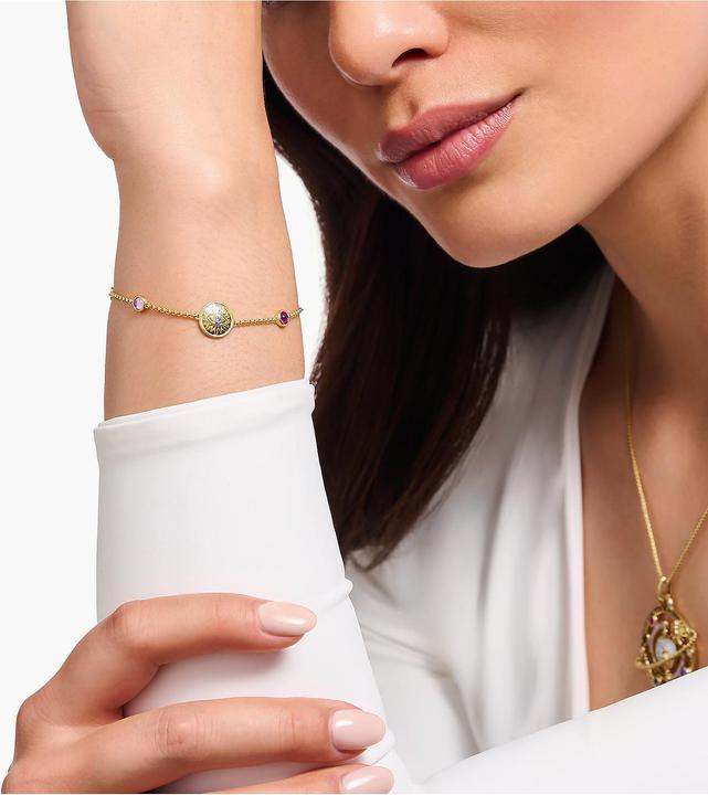 Immagine prodotto Thomas Sabo Bracciale con sole simbolico, pietre colorate e cuori placcati oro (19 cm, Argento 925)