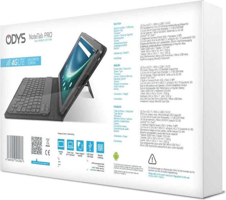 Actual product image Odys Note Tab Pro 2in1 (4G, 10.10", 16 GB, Black)