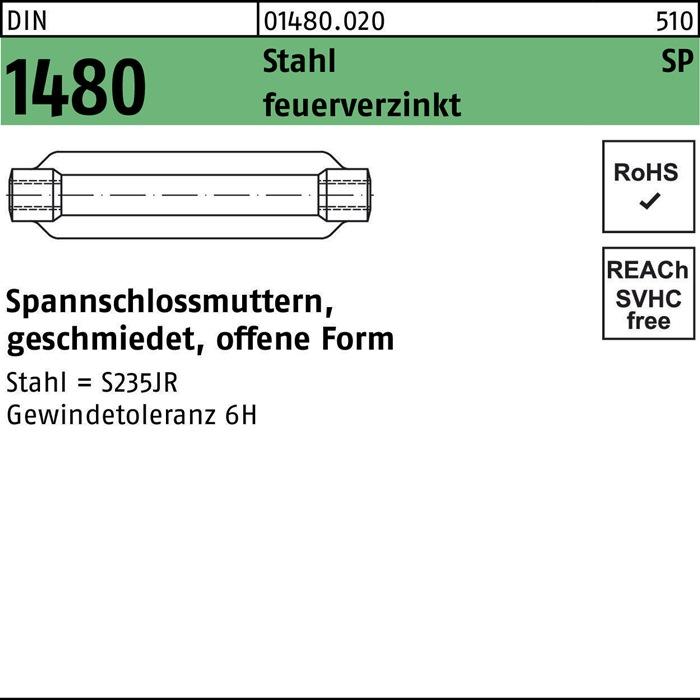 Produktbild Spannschlossmutter DIN 1480 offen SP M 16 / 170 Stahl feuerverzinkt