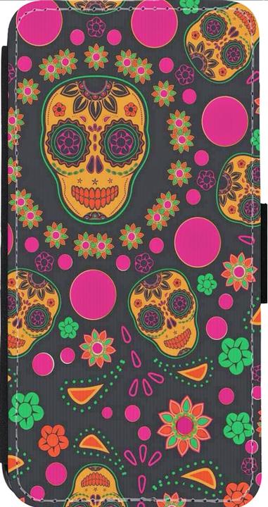 Actual product image PhoneLook Cover Wallet black Halloween 22 colourful mexican skulls (Apple iPhone 14 Pro Max)