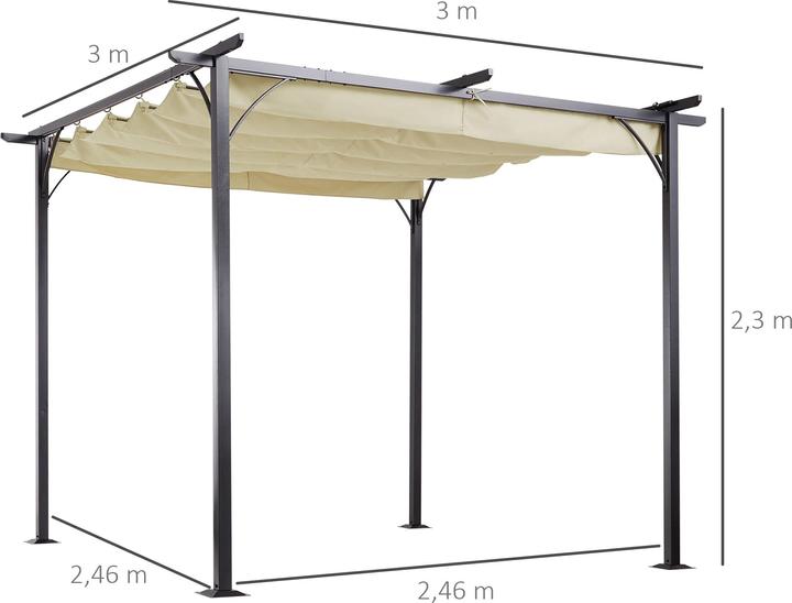 Produktbild Outsunny Pergola Pavillon 3 x 3 m mit Schiebedach, UV-Schutz Alu Beige (300 cm, 300 cm)
