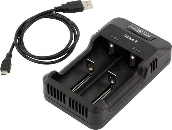 Actual product image Ansmann Charger Lithium 2 for 1-2 Li-Ion battery 3.6V, 3.7V with LED charge status indicators, black (1 pcs., Chargers without battery)