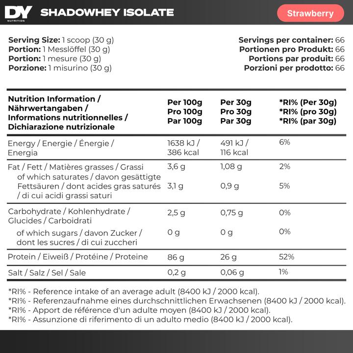 Nutritional values and ingredients DY Nutrition Shadowhey Isolate (Strawberry, 1 pcs., 2400 g)