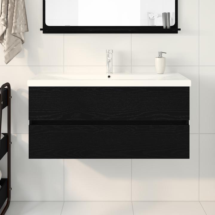 Image du produit VidaXL Meuble vasque avec lavabo intégré Chêne noir en bois laqué