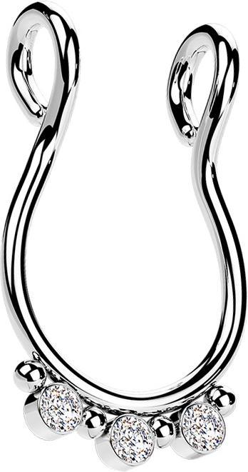 Immagine prodotto Star Piercing Fake Septum silber vier Kugeln drei Kristalle silber (senza ottone, Acciaio chirurgico 316L)