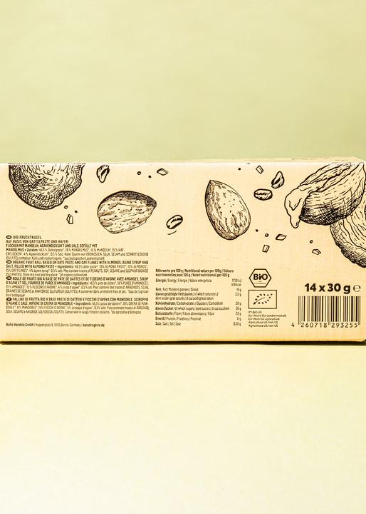 Produktbild KoRo Bio Snackkugel auf Dattelbasis mit Haferflocken, Salz und Mandelmusfüllung (14 Stk., 420 g)