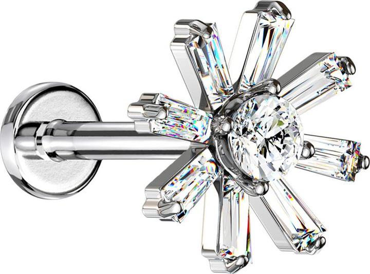 Star Piercing Micro Labret Innengewinde silber Kristallblume silber (Chirurgenstahl 316L, Messing)