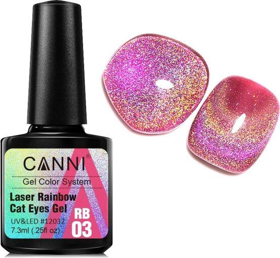 Canni Gellack Laser Rainbow Cat Eyes RB03 (Pink Glitzer, Gel-Effekt Nagellack)