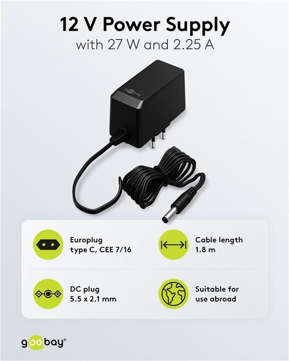 Produktbild Goobay 12-V-Netzteil 27 W / 2,25 A